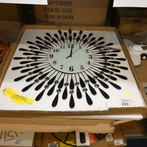 222 - 1 x Andor metal / glass wall clock diameter approx 60cm