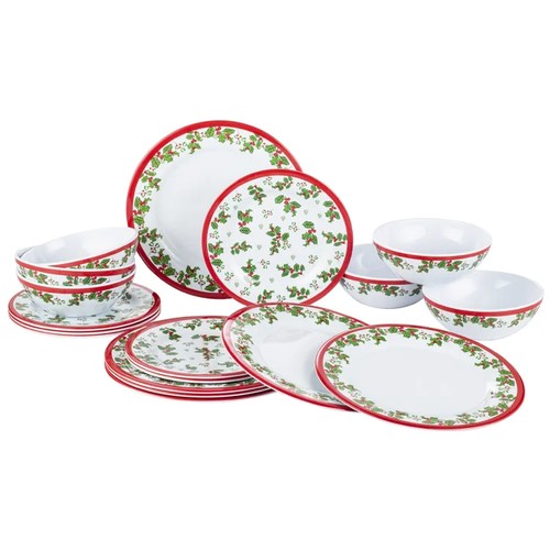 228 - A Salma 18 piece festive holly Melamine dinnerware set - Service for 6 RRP £36