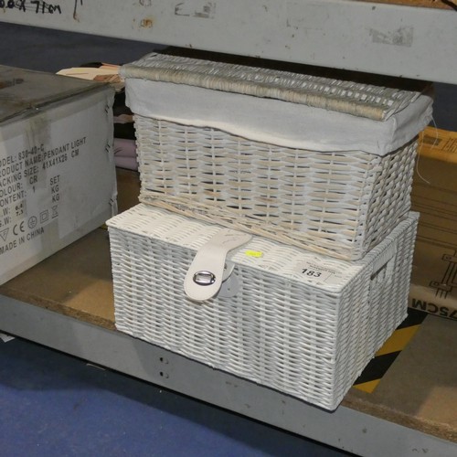 183 - A set of 3 white woven plastic graduating size storage baskets by Innoteck the largest is approx 36 ... 