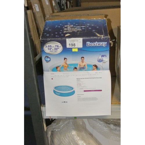 198 - 1 x Bestway Fast Set inflatable round swimming pool diameter approx 305cm x 76cm high RRP £79