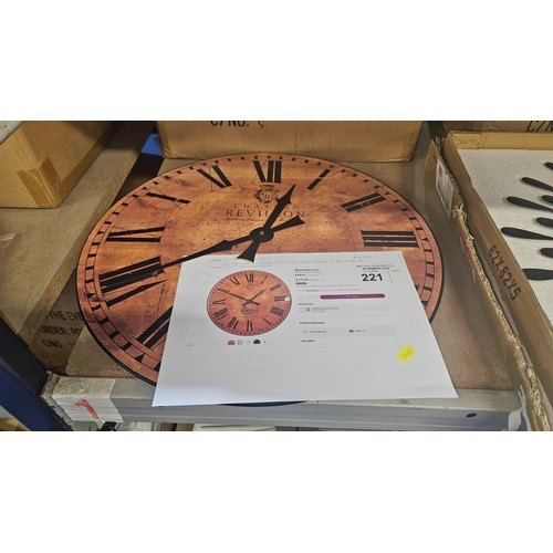 221 - 1 x faux wood clock diameter approx 50cm RRP £39