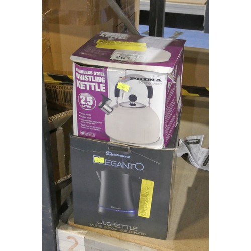 261 - 1 x Eleganto electric kettle 240v and 1 x Prima whistling kettle