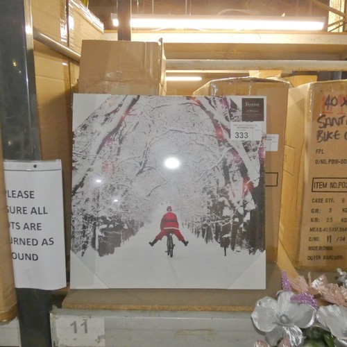 333 - 1 box containing 6 x Festive Lit Pictures of Santa on a bike in the snow each approx 40 x 40cm