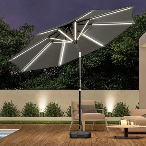 377 - 1 x Alsya 3m traditional parasol with Energy-efficient solar-powered LED lights RRP £145. Please not... 