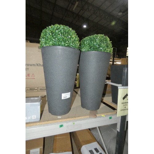 383 - 2 x faux Box plants in grey planters each approx 60cm high