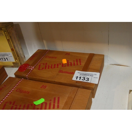 1133 - A box of 25 Churchill Sumatra cigars in an unopened wooden box