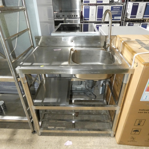 1157 - A small stainless steel catering type sink unit with shelf beneath approx 80x50cm