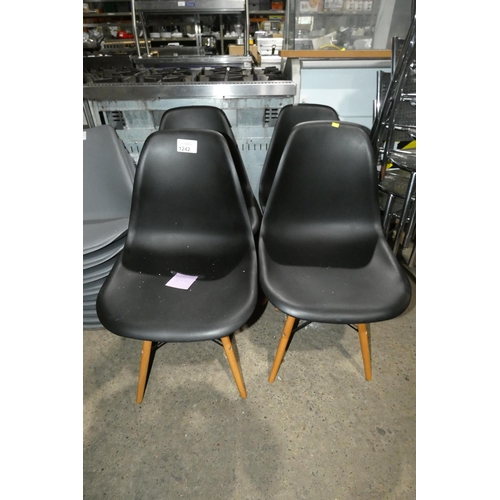 1242 - 4 x black plastic chairs with wooden legs