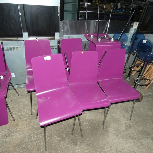 1245 - 8 chrome effect metal framed purple bentwood chairs