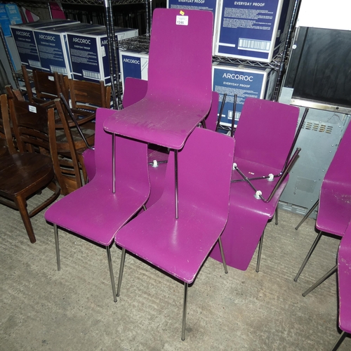 1246 - 9 chrome effect metal framed purple bentwood chairs