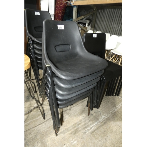 1255 - 6 x metal framed black plastic stacking chairs