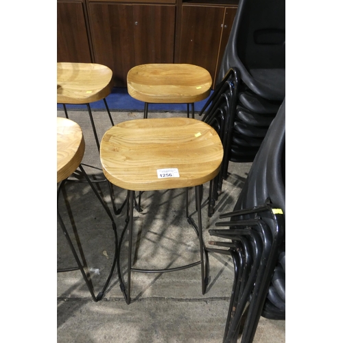 1256 - 2 x tall metal framed wooden stools