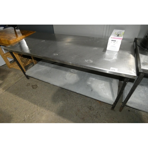 1274 - A commercial stainless steel catering type table with shelf beneath approx 183x76 please note, legs ... 