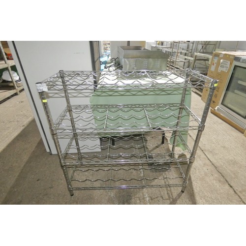 1094 - A catering type rack with 4 wine bottle storage shelves (9 x bottles per shelf)