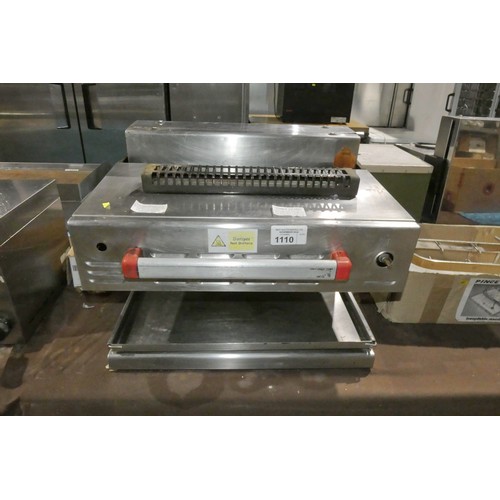 1110 - A commercial stainless steel gas fired rise and fall salamander grill, no make or model visible - tr... 