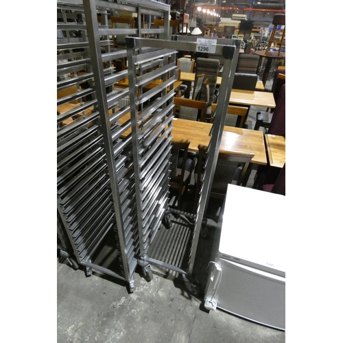 1296 - A commercial stainless steel mobile 17 tray rack, tray dimensions are approx: 320x550mm