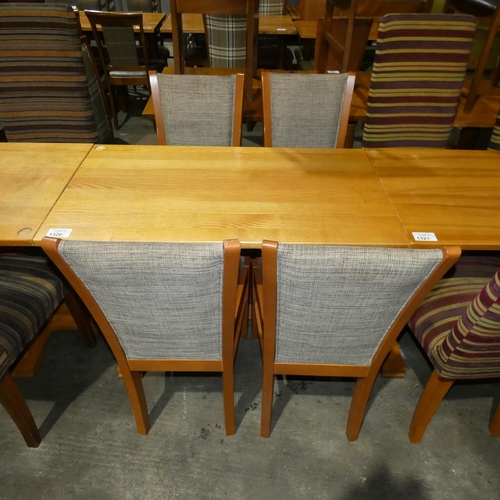 1320 - A rectangular wooden restaurant/pub type table with 4 matching upholstered dining chairs