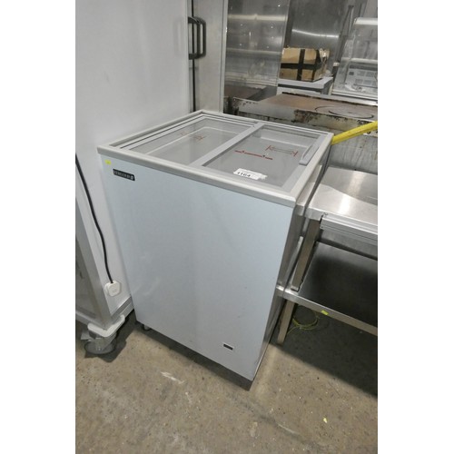 1164 - A small display freezer with 2 sliding top doors by Tefcold - trade, Tested Working