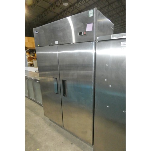 1170 - A tall wide commercial stainless steel 2 door fridge by Atosa type MBF8117 - trade, Requires attenti... 