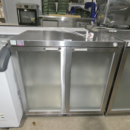 1173 - A commercial stainless steel counter height frosted glass door fridge by IMC type V90, unit requires... 