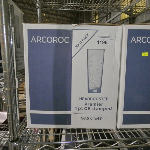 1196 - A box of 48 CE Stamped 1 pint headbooster glasses by Arcoroc, unopened