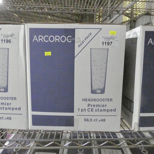 1197 - A box of 48 CE Stamped 1 pint headbooster glasses by Arcoroc, unopened