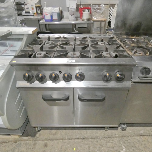 1212 - A commercial stainless steel gas fired 6 burner range with 2 door oven beneath by Lincat - trade