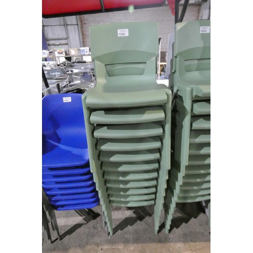 1226 - 11 green plastic stacking chairs