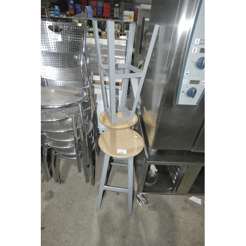 1239 - 3 x tall metal framed wooden stools