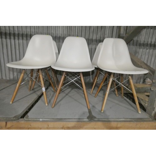 1248 - 6 x white plastic designer style dining / meeting room chairs with metal / wood frames