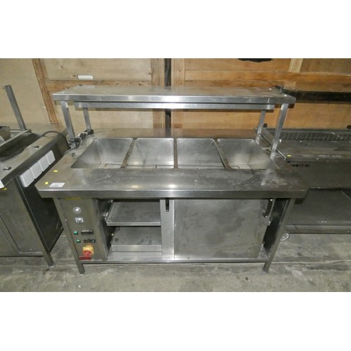 1289 - A commercial stainless steel heated serving cabinet by Scobie McIntosh with gantry, blue industrial ... 