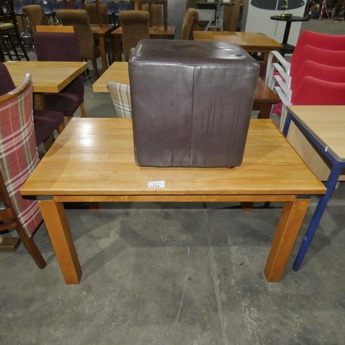 1314 - A wooden restaurant/pub type coffee table with a brown upholstered stool