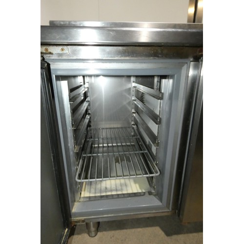 1009 - A commercial stainless steel 2 door bench fridge with prep counter by Infrico type ME-1409 - require... 