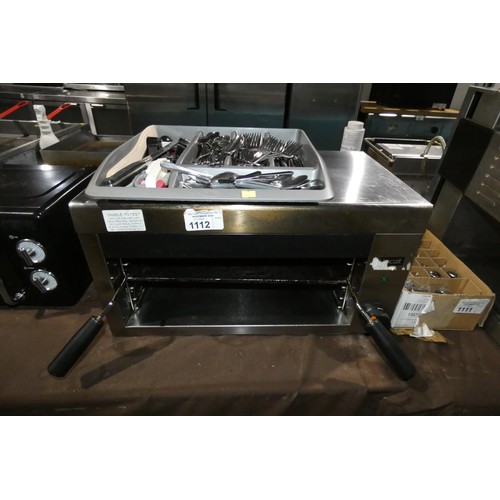 1112 - A commercial stainless steel steakhouse grill by Lincat and a tray of cutlery 240v - trade