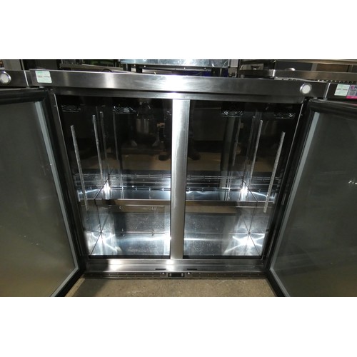 1172 - A commercial stainless steel counter height frosted glass door fridge by IMC type V90, unit requires... 