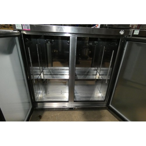 1173 - A commercial stainless steel counter height frosted glass door fridge by IMC type V90, unit requires... 