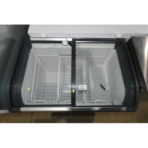 1174 - A medium sized display freezer with 2 sliding top doors by Capital Cooling - trade. Tested Working