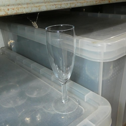 1068 - 4 x plastic really useful boxes containing a quantity of various wine glasses,