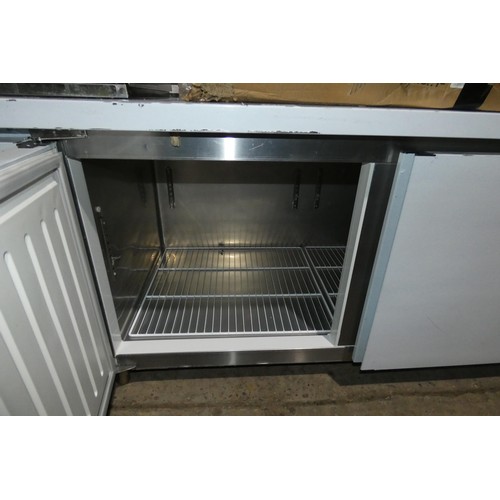 1216 - A commercial stainless steel 2 wide door bench freezer by Dickson approx 180x80x80cm-trade , Tested ... 