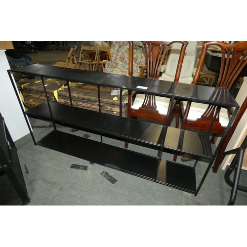 2217 - 1 x horizontal black metal rack / shelf unit approx 157 x 28 x 77cm high