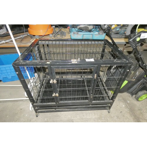 2039 - 1 x black metal pet crate on wheels approx 92 x 62 x 74cm high