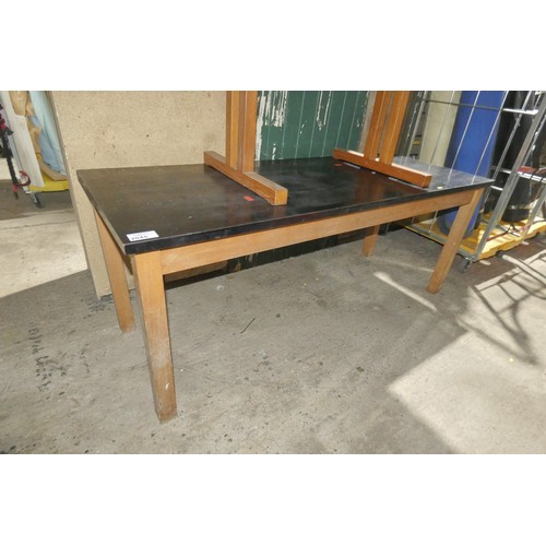 2045 - 1 x table with black top approx 183 x 69 x 73cm high