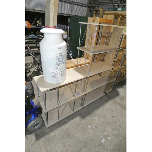 2077 - 2 x wood effect / metal shelf units - 1 at approx 80 x 40 x 167cm high and 1 at approx 80 x 40 x 87c... 