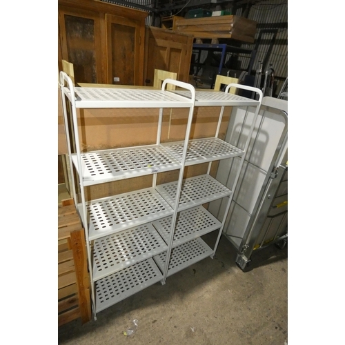 2080 - 2 x white metal shelf units each approx 58 x 34 x 162cm high