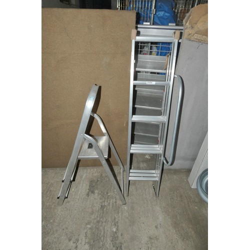 2084 - 1 x small aluminium step ladder and 1 x aluminium loft ladder (no fixings included)