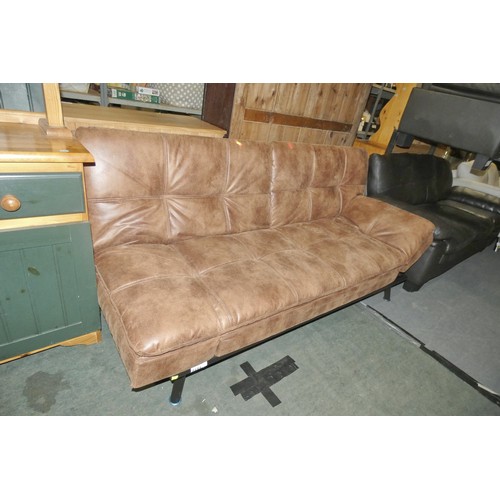 2151 - 1 x light brown upholstered click clack type sofa bed approx 185cm wide