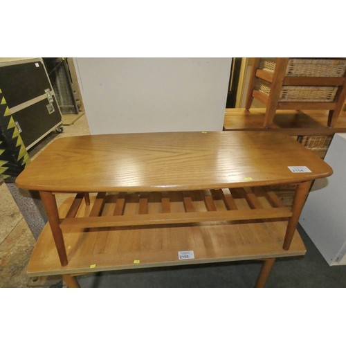 2154 - 1 x wooden coffee table with shelf below approx 104 x 44cm