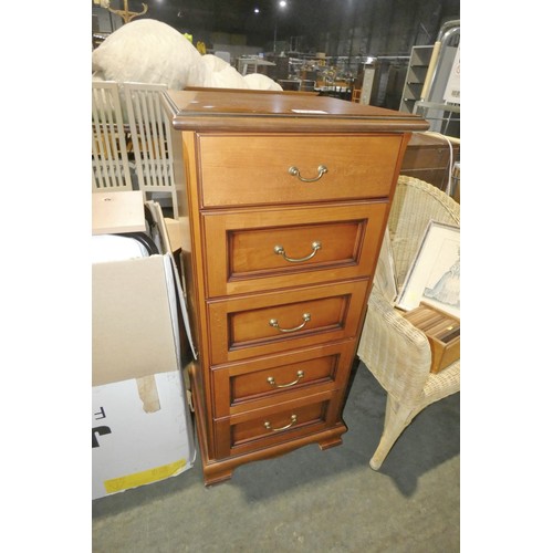 2164 - 1 x dark wood effect chest of 5 drawers approx 53 x 46 x 118cm high