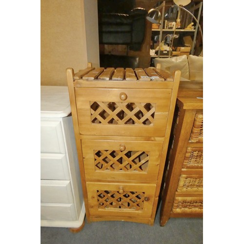 2178 - 1 x wooden lattice three drawer storage unit approx 38 x 32 x 85cm high