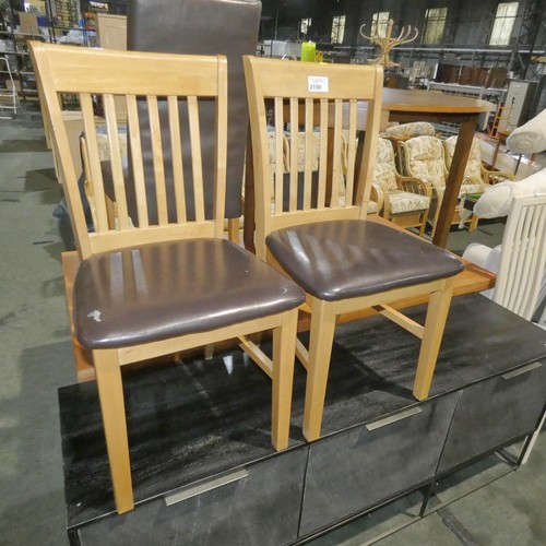 2190 - 2 x wooden dining chairs with brown upholstered seat pads